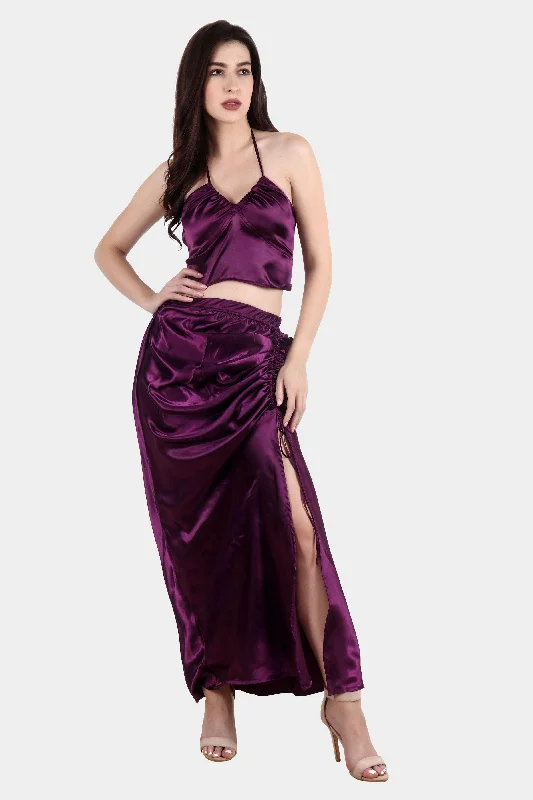 Solid Top with Slit Skirt-Dark Purple