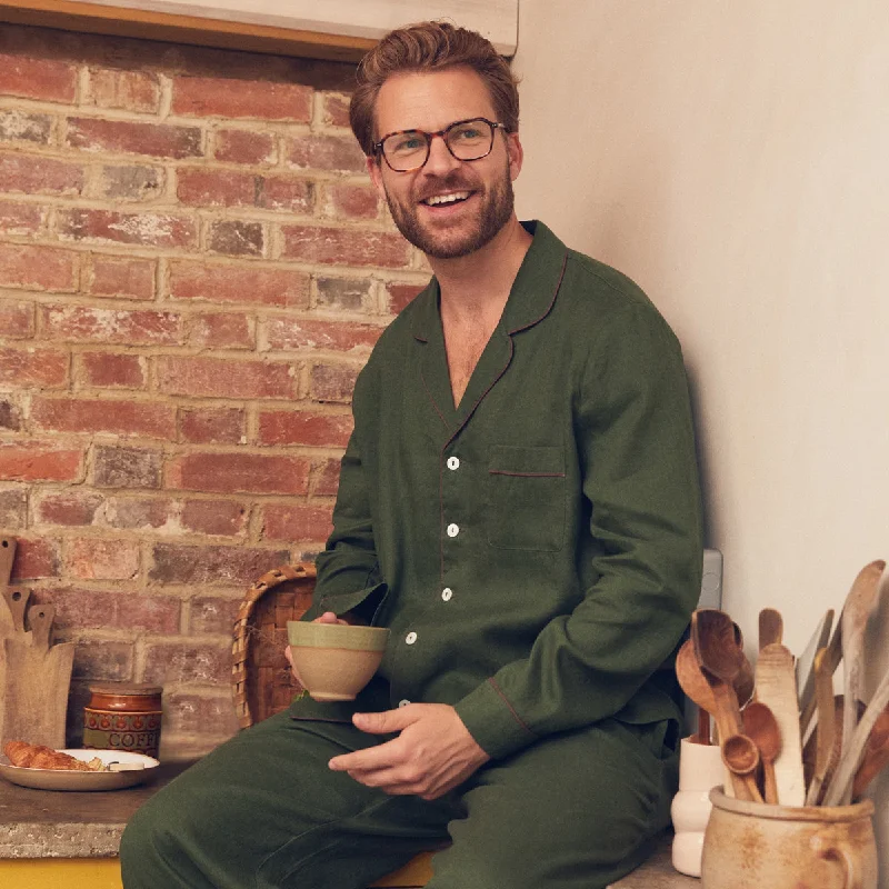 Men's Fern Green Linen Pyjama Trouser Set