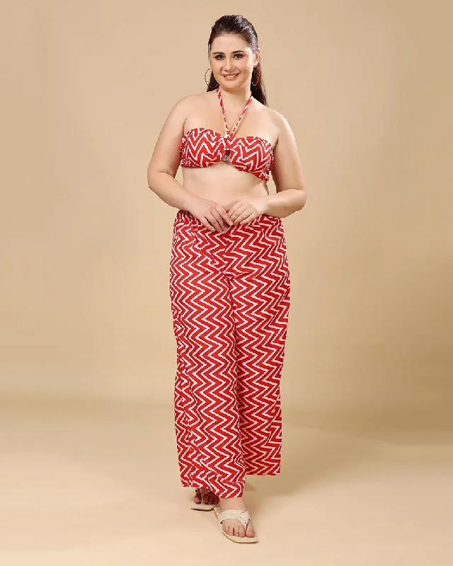 Red Zig Zag Printed Bralette with Pants