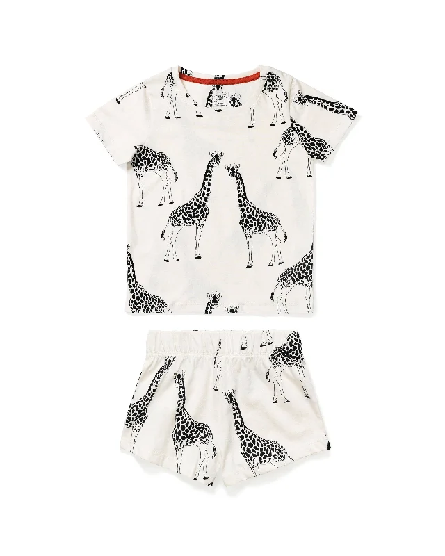 Kids Organic Cotton Giraffe Print Short Pyjama Set - Cream