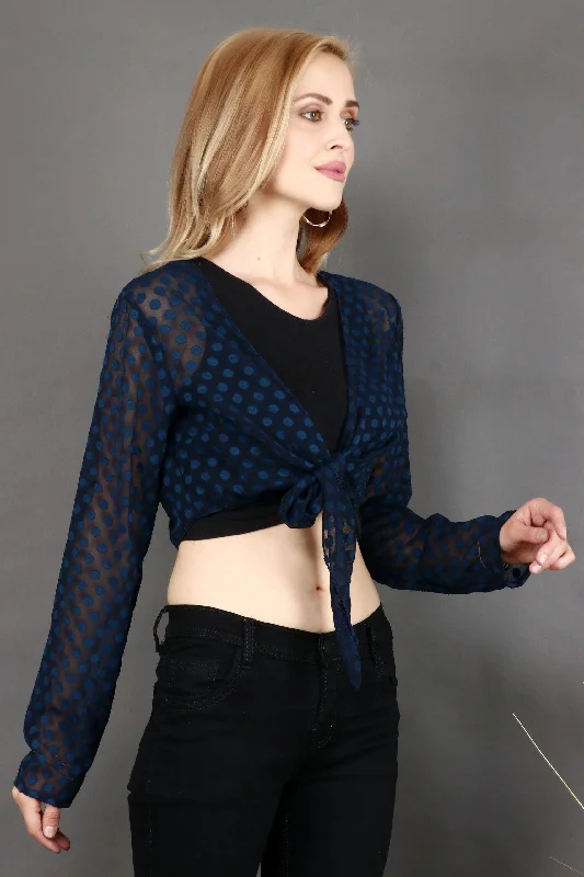 Blue Polka Dots Printed Shrug with Fitted Pants