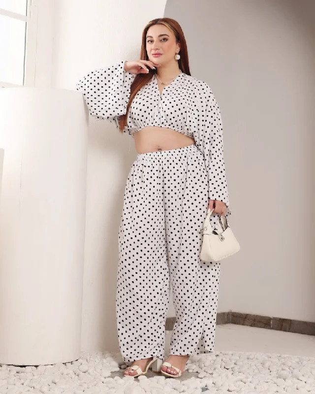 White & Black Polka Dots Co-ord Set