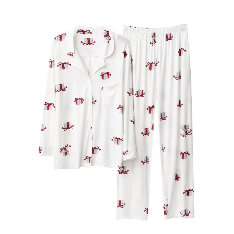 RH Women Printed Pajamas Set Collared Button Sleepwear Pjs Set Long Soft RHW4015