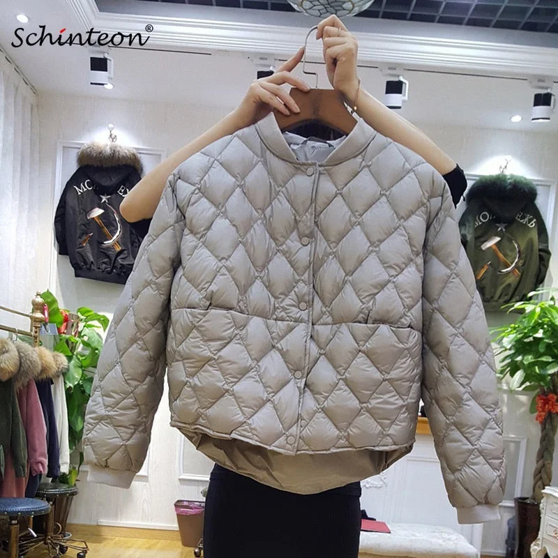 Down Jackets2018 Baseball Down Jacket Women Short White Duck Down Outwear Loose Casual Coat Ultra Light Down Jackets Over Size