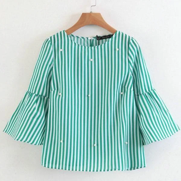 Sleep ShirtsPearls Beading Striped Shirts