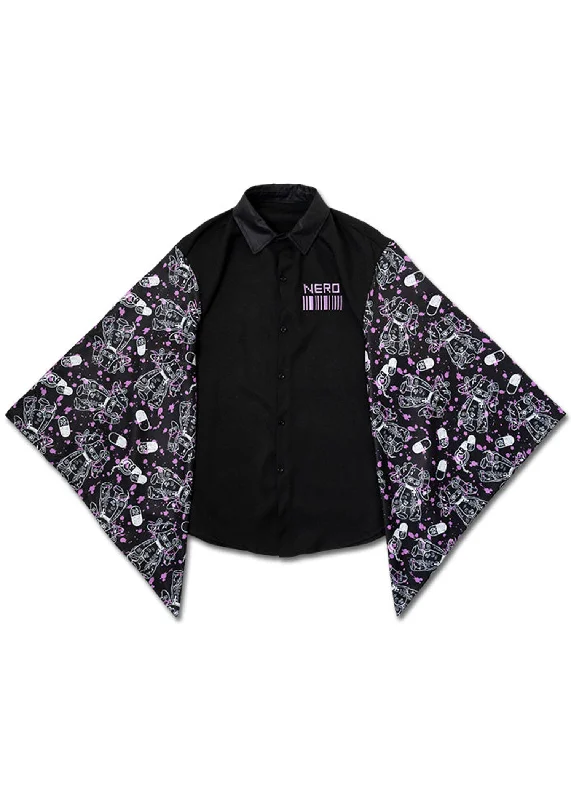 Designer ShirtsMill & Nero Blood Nero Kimono Black Purple Button Shirt