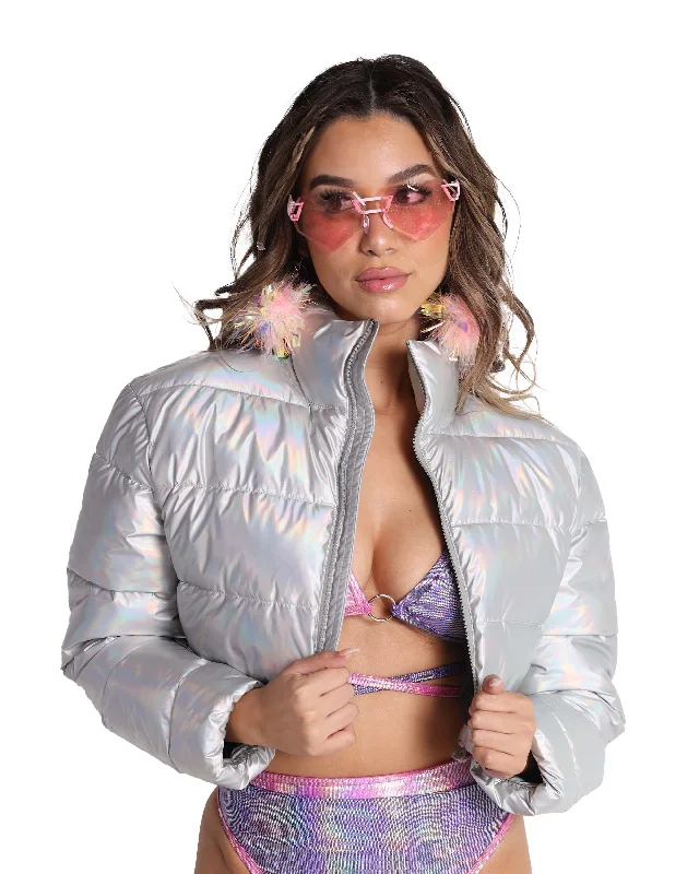 Embellished JacketsAll Night Long Holo Cropped Puffer Jacket