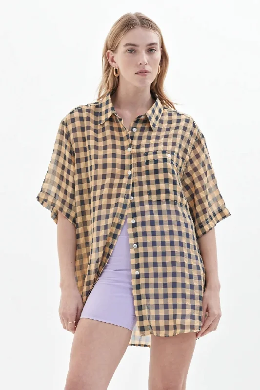 Zippered ShirtsBLANCA Womens Veronica Check Shirt Navy & Yellow