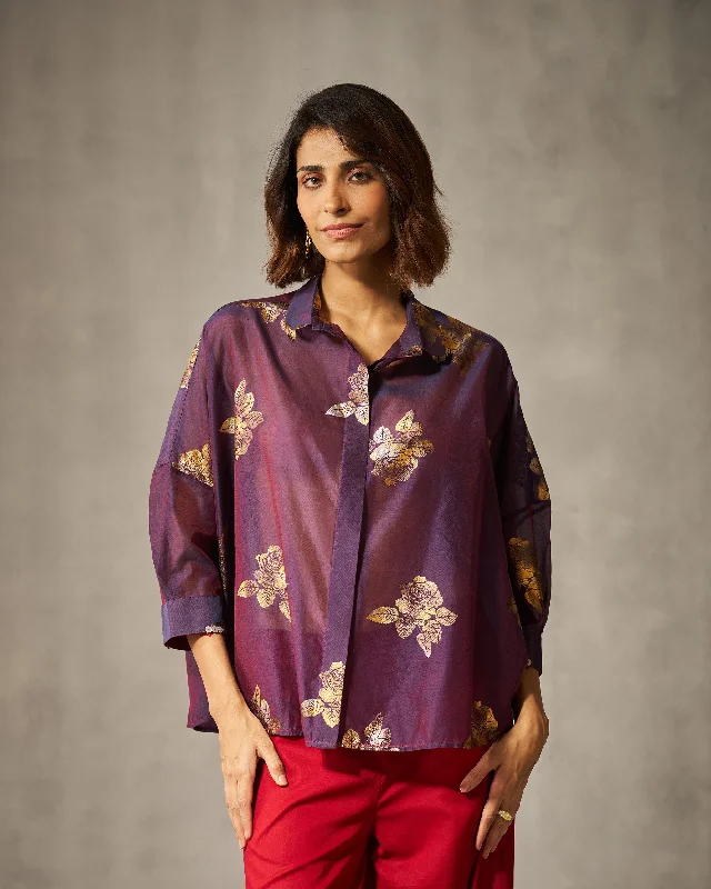 Festival ShirtsBoxy Shirt - Purple & Gold Print