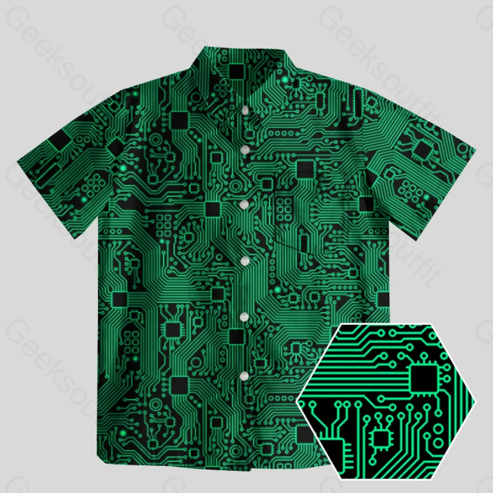 Sports Team ShirtsComputer Circuit Board Green Button Up Pocket Shirt