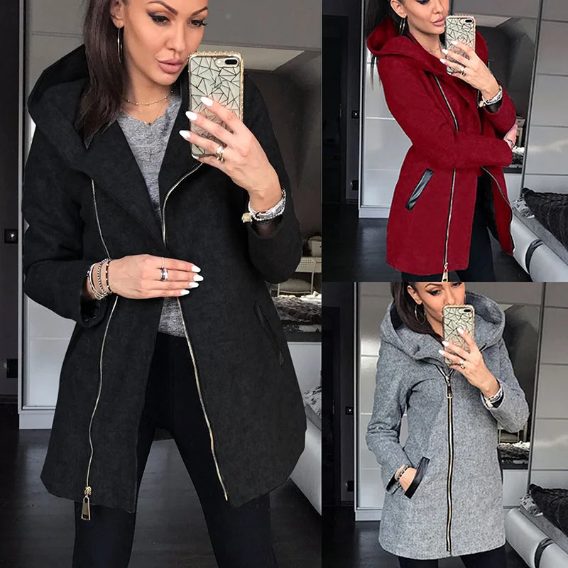 Leather-Paneled JacketsFashion autumn winter coat women hooded jackets coats outwear plus size casacas para mujer coats and jackets women winter BDR816