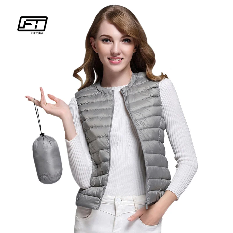 Glitter JacketsFitaylor New Women 90% White Duck Down Vest Women Ultra Light Duck Down Vest Jacket Autumn Winter Round Collar Sleeveless Coat