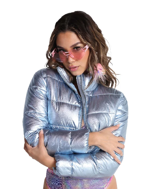 Summer JacketsFractal Fantasies Metallic Cropped Puffer Jacket