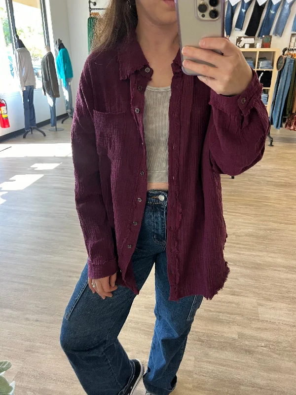 Chambray ShirtsGauze Button-down Shirt in Eggplant