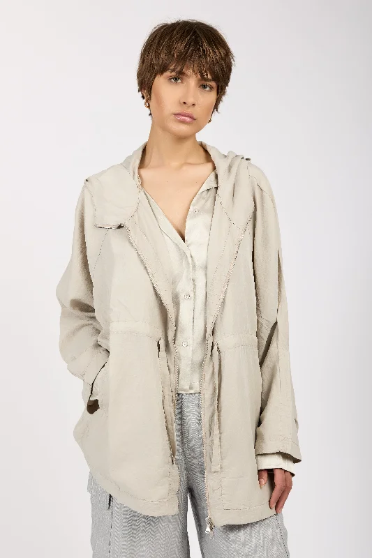 Metallic JacketsHooded Zip-Up Jacket in Pearl Grey