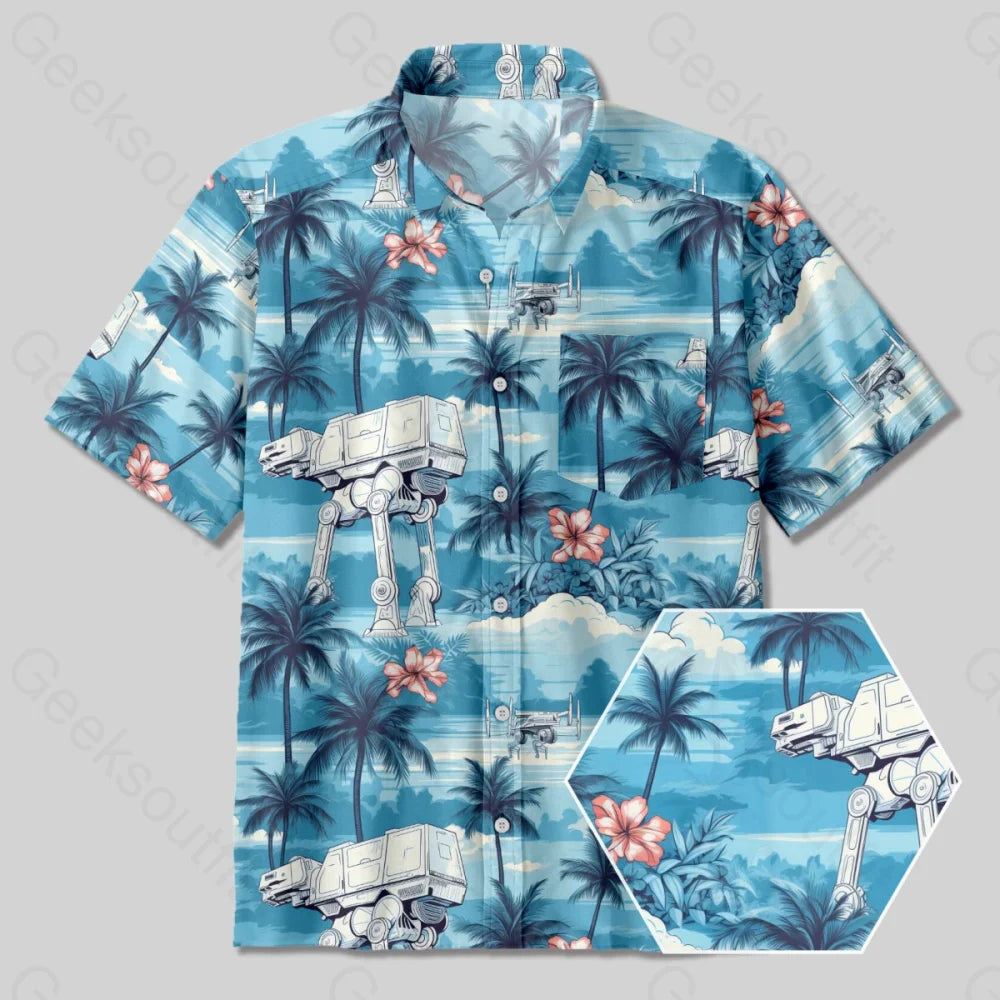 Cultural ShirtsImperial Walker Blue Hawaiian Beach Button Up Pocket Shirt