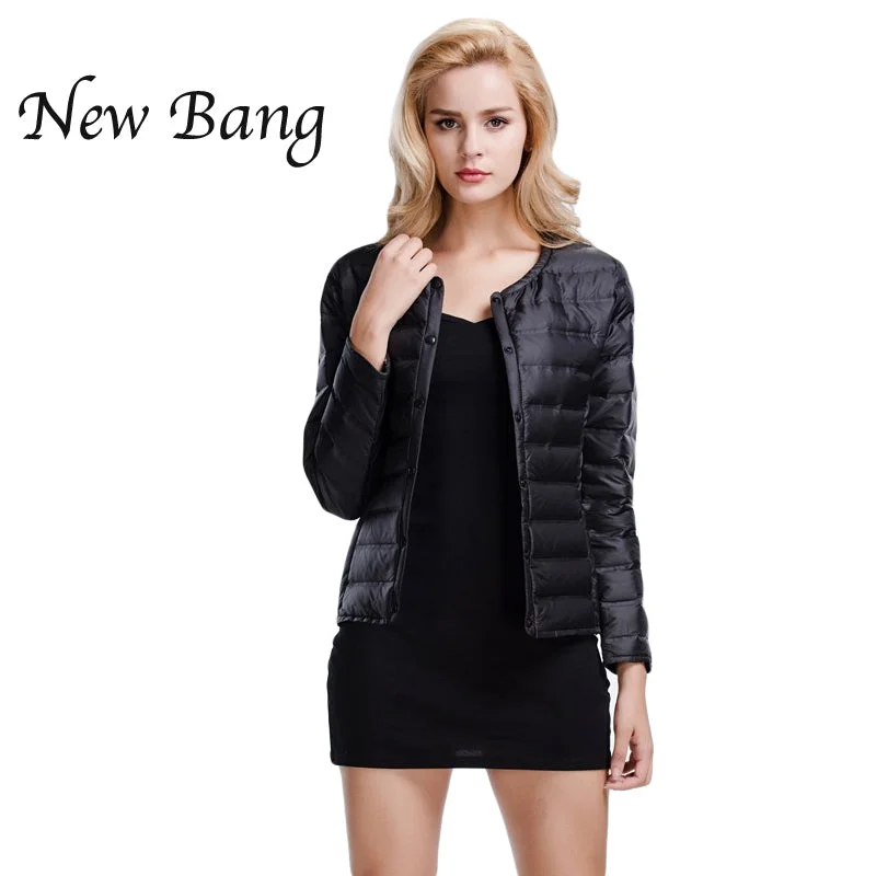 Cotton JacketsNewBang Brand Feather Coat Ultra Light Down Jacket Women Lightweight Portable Slim Female Windbreaker Collarless Coat