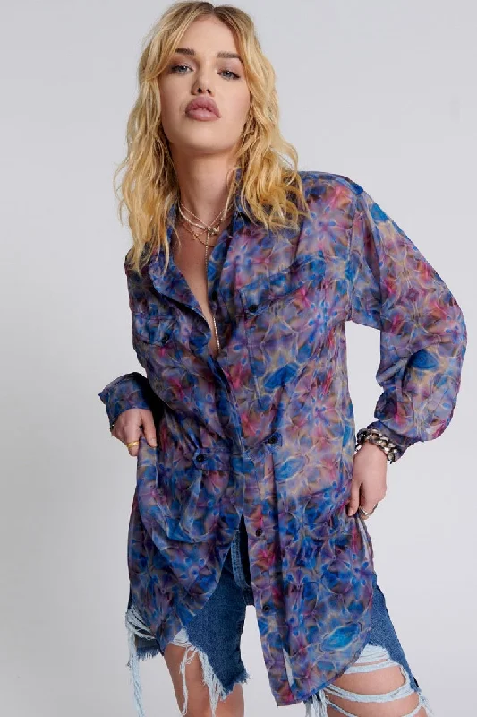 Collaborative ShirtsONE TEASPOON Womens Cymatic Reflections Utility Shirt Blue