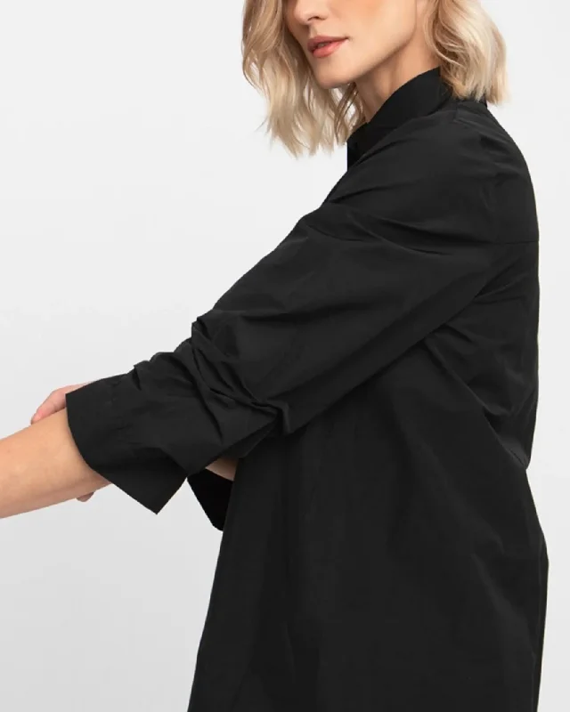 Recycled Fabric ShirtsOzai N Ku Taffeta Scrunch Sleeve Shirt, Black