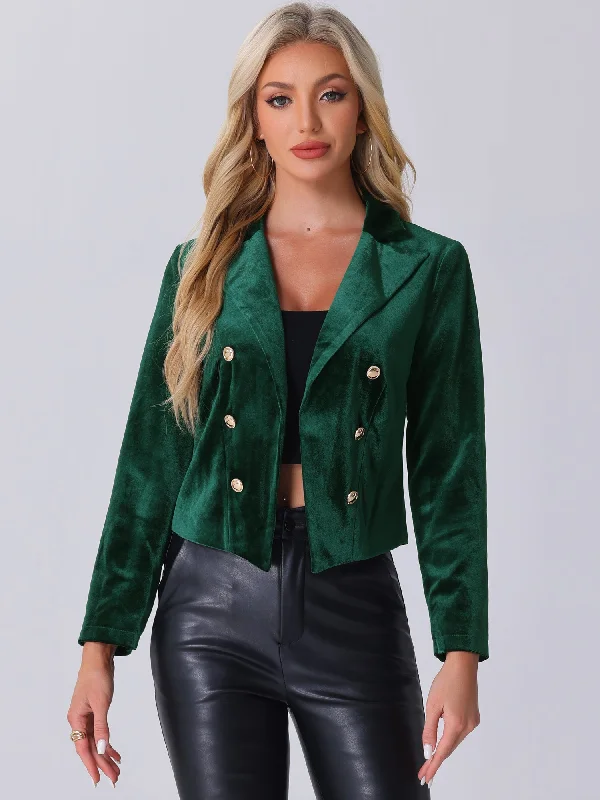 Waterproof JacketsNotch Lapel Open Front Button Decor Velvet Cropped Jackets