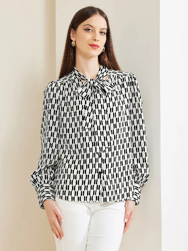 Ruffled ShirtsTie Neck Lantern Long Sleeve Elegant Casual Work Shirts