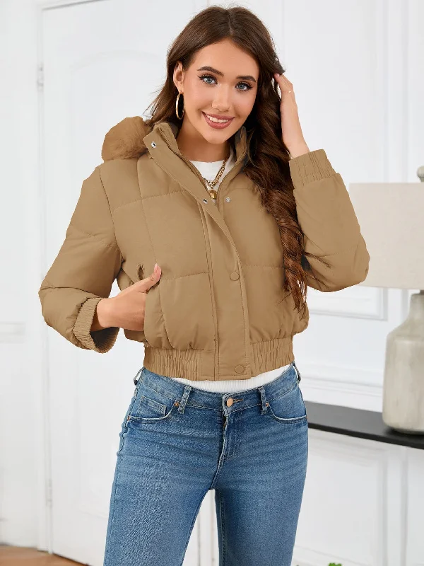 BlazersPocketed Long Sleeve Cropped Hooded Winter Coat