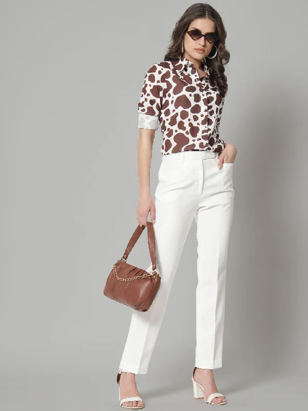 Retro ShirtsPrinted Collared Shirt- Brown