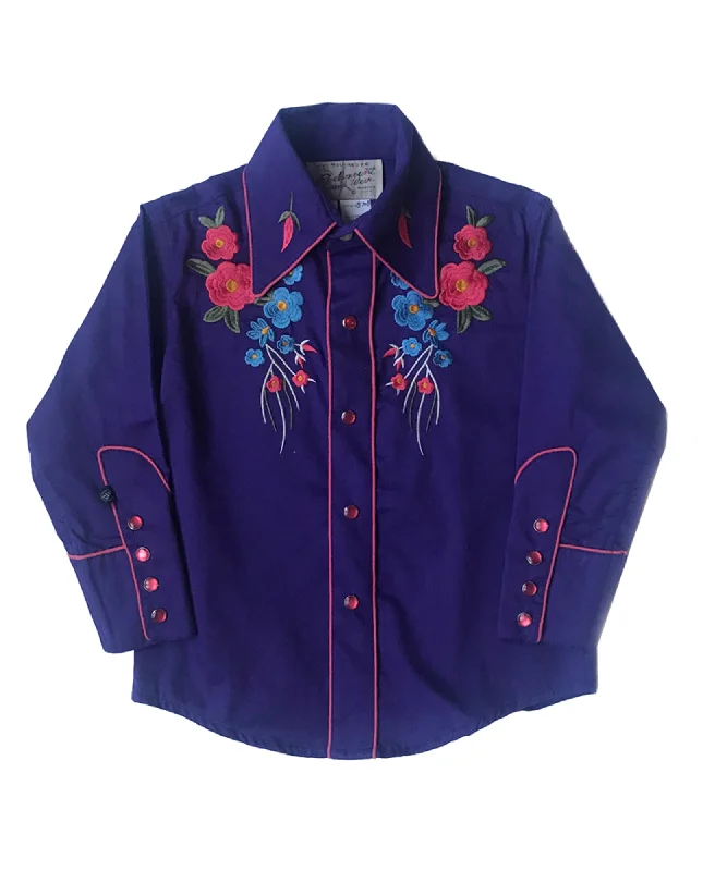 Wool ShirtsRockmount Kids Girls Purple 100% Cotton Floral Embroidered Western L/S Shirt