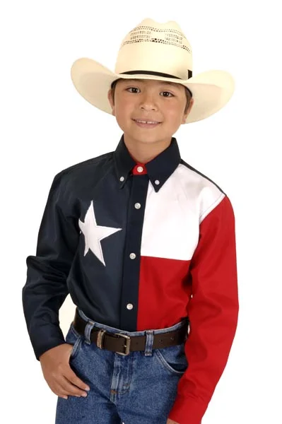 Thermal ShirtsRoper Boys Americana Navy 100% Cotton L/S Texas Flag Button Western Shirt