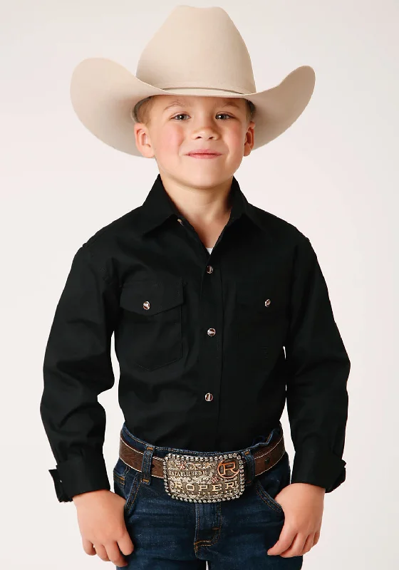 Camping ShirtsRoper Boys Kids Black 100% Cotton Snap L/S Western Shirt