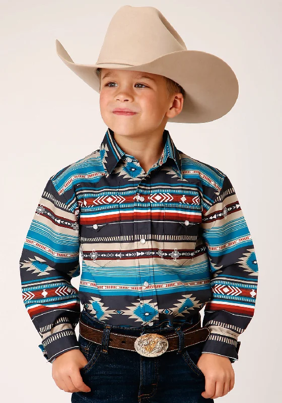 UV-Protection ShirtsRoper Boys Kids Blue 100% Cotton Aztec Blanket Print L/S Shirt