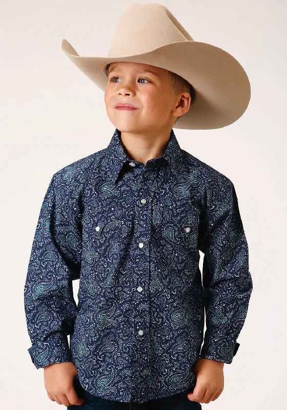 Outdoor ShirtsRoper Boys Kids Blue 100% Cotton Vintage Paisley L/S Shirt