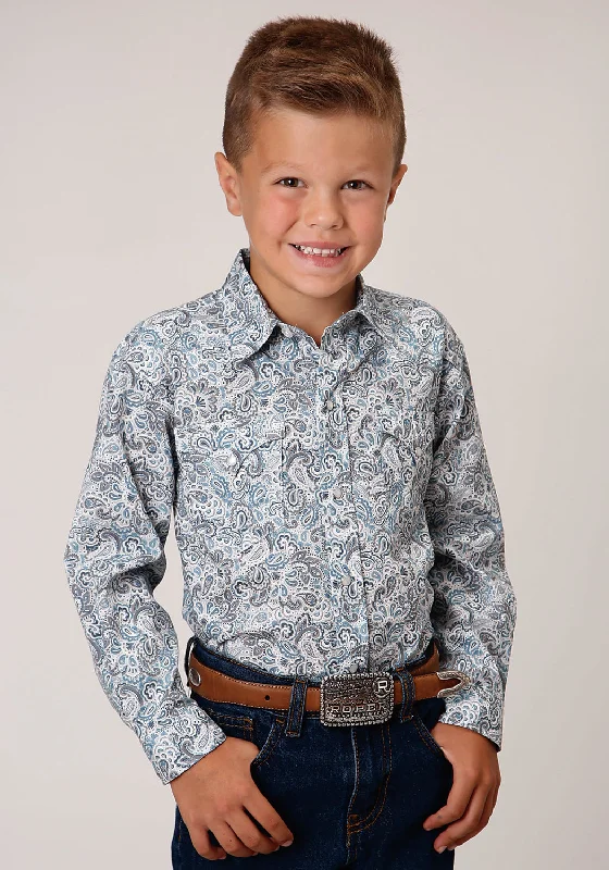 Pocket ShirtsRoper Boys Kids Blue 100% Cotton Vintage Paisley L/S Snap Shirt