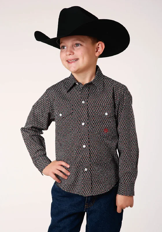 Tasseled ShirtsRoper Boys Kids Olive Cotton Blend Diamond Neat L/S Shirt