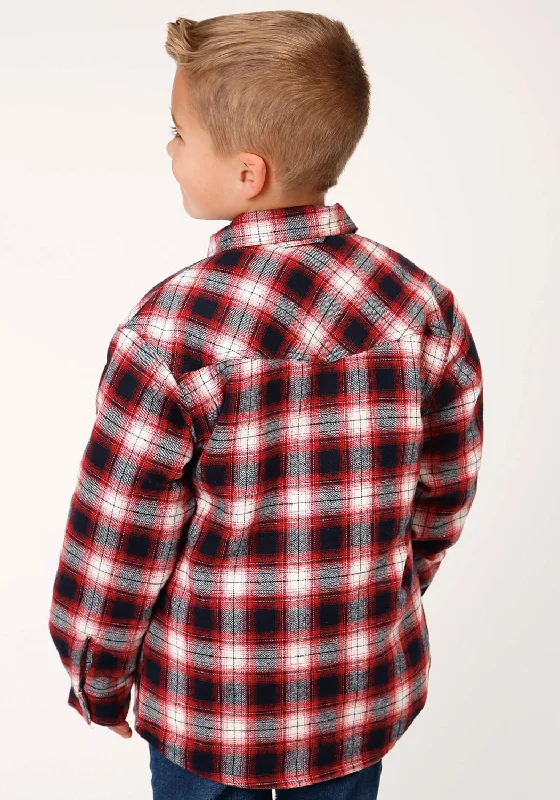 Performance ShirtsRoper Boys Kids Red 100% Cotton Sherpa Flannel Plaid L/S Shirt