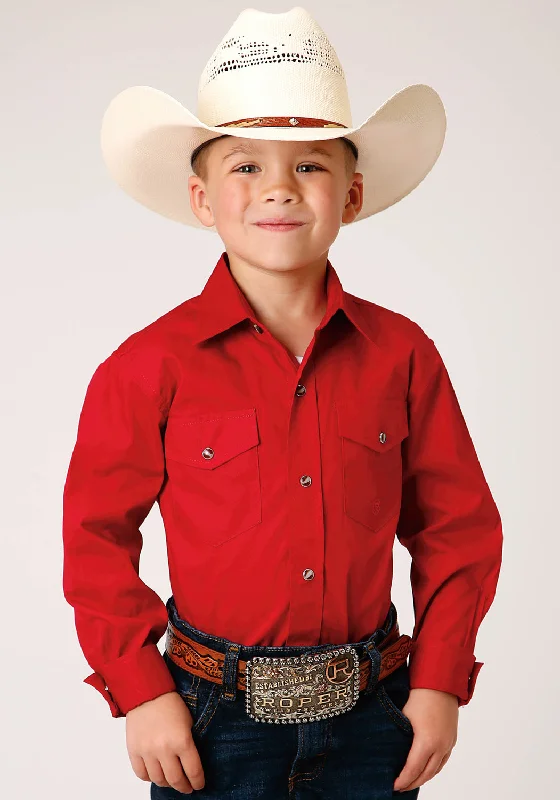 Silk ShirtsRoper Boys Kids Red 100% Cotton Snap L/S Western Shirt