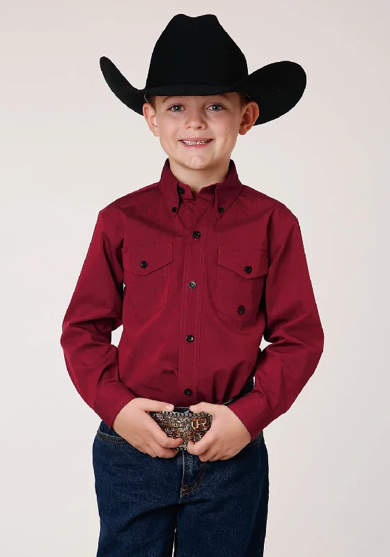 Collaborative ShirtsRoper Boys Kids Solid Red 100% Cotton Black Fill BD L/S Button Shirt