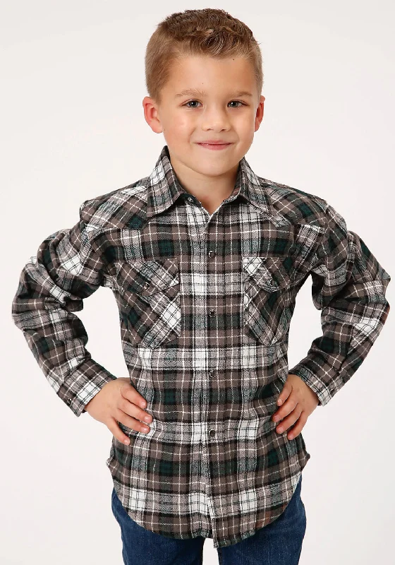 Collaborative ShirtsRoper Boys Kids Tan/Black 100% Cotton Unlined Flannel Plaid L/S Shirt