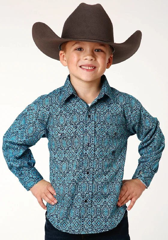 Flannel ShirtsRoper Boys Kids Turquoise 100% Cotton Medallion Paisley L/S Shirt