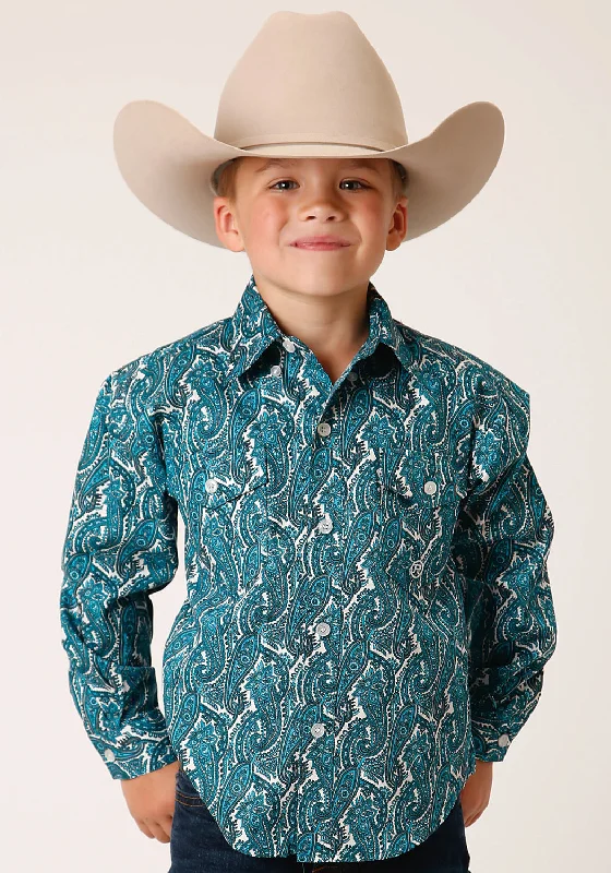 Hunting ShirtsRoper Boys Kids Turquoise 100% Cotton Upstream Paisley BD L/S Btn Shirt