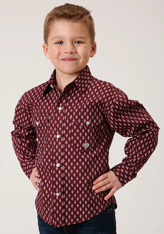 High-Fashion ShirtsRoper Boys Kids Wine 100% Cotton Point Diamonds L/S Shirt