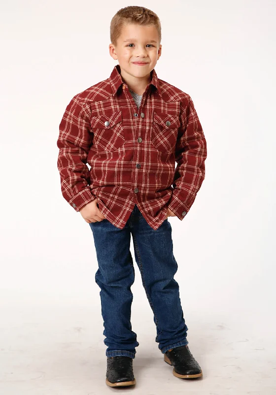 Statement ShirtsRoper Boys Kids Wine 100% Cotton Sherpa Flannel Plaid L/S Shirt