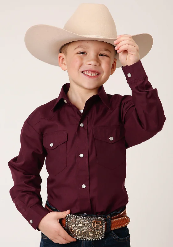 Relaxed Fit ShirtsRoper Boys Kids Wine Cotton Blend Solid Broadcloth L/S Shirt