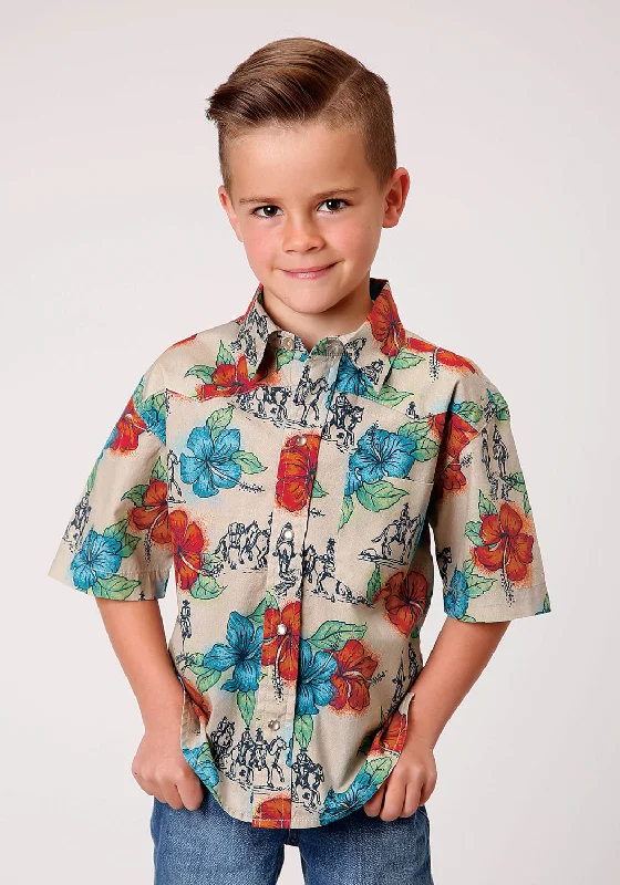 Chambray ShirtsRoper Boys Multi-Color 100% Cotton Trail Ride Tropical S/S Pkt Shirt