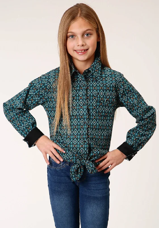 Sleep ShirtsRoper Girls Kids Black 100% Cotton Diamond Aztec L/S Shirt