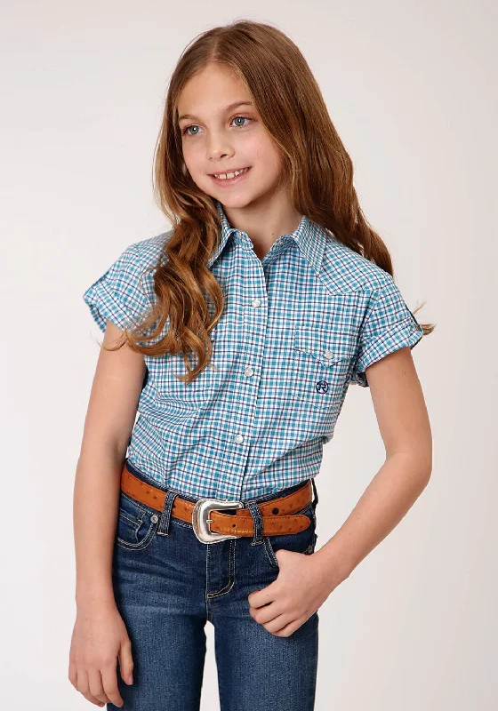 Layered ShirtsRoper Girls Kids Blue Cotton Blend Stretch Check S/S Shirt L