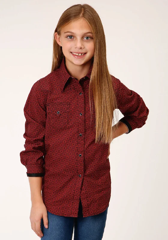 Layered ShirtsRoper Girls Kids Red 100% Cotton Tribal Geo L/S Shirt