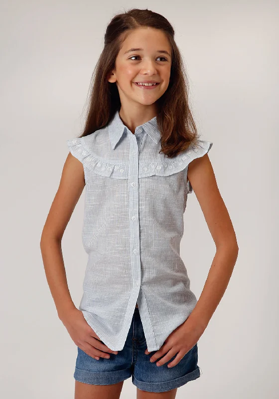 Slim Fit ShirtsRoper Girls Light Blue 100% Cotton Ruffle Yoke S/L Shirt