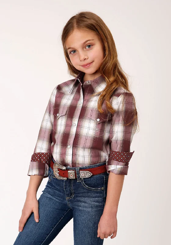 Cashmere ShirtsRoper Girls Red/White 100% Cotton Ombre Plaid L/S Shirt