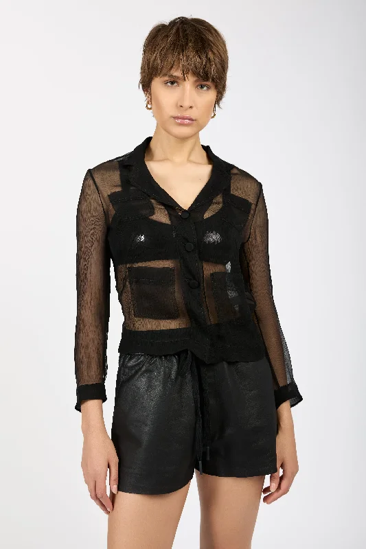 Limited Edition JacketsSheer Silk Blazer Top in Black